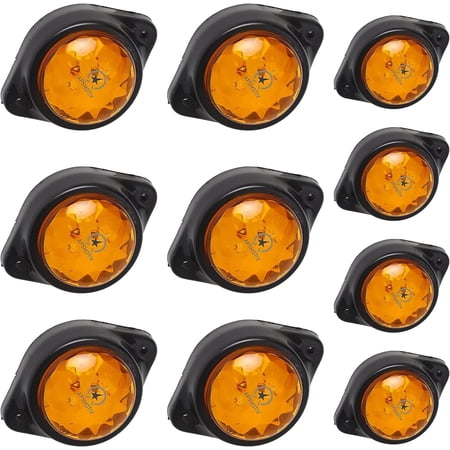 APSMOTIV 10-Pack Round Amber LED Rear Side Marker Clearance Lights Indicator for RV Camper Motorhome Truck Trailer 24V Side Marker