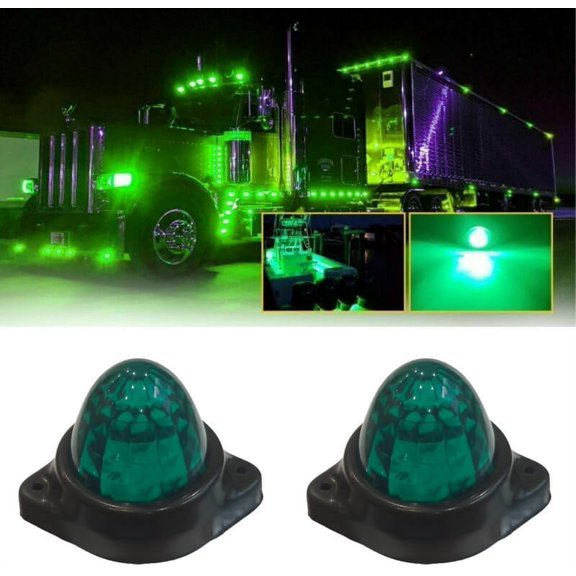 APSMOTIV 2 pack LED Truck Side Light rv bubble trailer lights, 24V Waterproof Trailer Marker Light Green For trucks BUS LED Side Marker Light Universal Fit