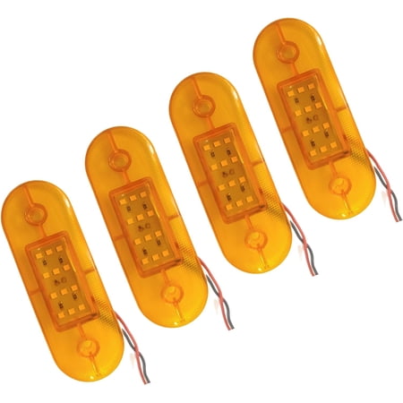 APSMOTIV 4Pcs Amber Indicator Rear Side Truck Trailer Rv Cab Boat Bus Lorry Led Marker Clearance Light 12V Running Board Lights For Trucks Waterproof Flat Fit Base Red LED Lights