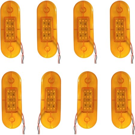 APSMOTIV 8Pcs Amber Indicator Rear Side Truck Trailer Rv Cab Boat Bus Lorry Led Marker Clearance Light 12V Running Board Lights For Trucks Waterproof Flat Fit Base Red LED Lights