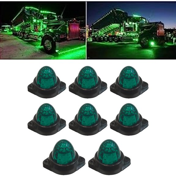 APSMOTIV 8pcs LED Truck Side Light rv bubble trailer lights, 24V Waterproof Trailer Marker Light Green For trucks BUS LED Side Marker Light Universal Fit