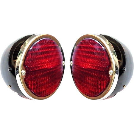 APSMOTIV Pair of Rear Lights Tail Lights Assemblies| Black Body | Chrome Ring | Red/Red Lens with 12v Bulbs Suitable for Mahindra Jeeps Model Year 1983 to 2015