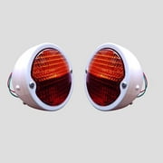APSMOTIV Pair of Rear Lights Tail Lights Assemblies| White Body | White Ring | Red/Amber Lens with 12v Bulbs Suitable for Jeep Willys | Massey Ferguson & John Deere Tractors