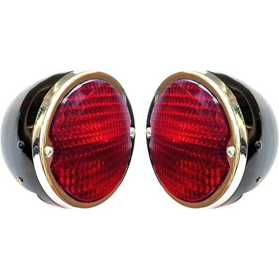 APSMOTIV Rear Lights Tail Lights Assemblies 2 Pieces Set 12v Bulbs Suitable for Massey ferguson Tractors and Universal (Red/Red, Black Body Chrome Ring)