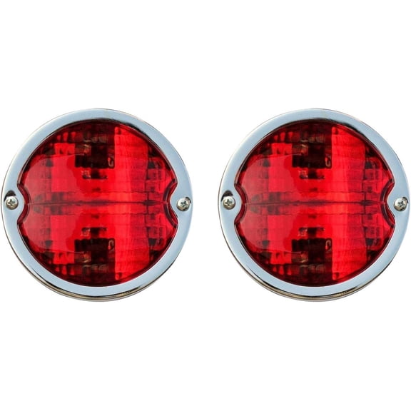 APSMOTIV Rear Lights Tail Lights Assemblies 2 Pieces Set 12v Bulbs Suitable for Massey ferguson Tractors and Universal (Red/Red, Chrome Body Chrome Ring)