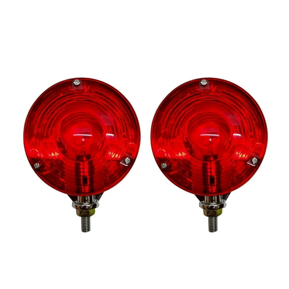 APSMOTIV Waterproof Round Red/Red Double Face Lights Assembly with 12v Bulbs Compatible for Truck Trailer SUV RV Fender Stop Turn Tail and Parking Light, Chrome Die Cast Housing