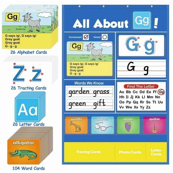 3pcs ABC Letter Game Pocket Chart - Alphabet Learning Center for Circle Time - Preschool & Kindergarten Classroom Supplies - Educational Homeschool Tool