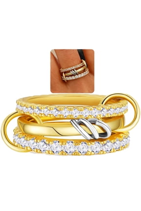 18K Gold Plated Stackable Rings for Women Non Tarnish Cubic Zirconia Interlocked Knuckle Multi Link Connected Rings Set Wedding Birthday Graduation Mothers Day Jewelry Gifts Her Mom Wife Ideas