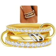 APSVO 18K Gold Plated Stackable Rings for Women Non Tarnish Cubic Zirconia Interlocked Knuckle Multi Link Connected Rings Set Wedding Birthday Graduation Mothers Day Jewelry Gifts Her Mom Wife Ideas
