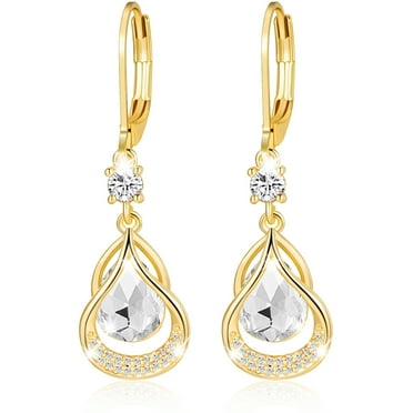 APSVO 14K Gold Plated Drop Earrings for Women Daughter,Teardrop Earrings,April Birthstone Earrings with CZ Crystal,Dainty Dangle Earring for Girlfriend Wife Mom Birthday Mother's Day Jewelry Gifts