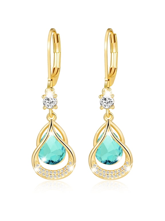 18K Gold Plated Drop Earrings for Women Hypoallergenic March Birthstone Dangle Earrings with Blue Aquamarine Birthday Christmas Jewelry Gifts Teen Girls Stocking Stuffers Kids