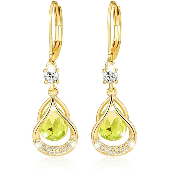 APSVO 18K Gold Plated Drop Earrings for Women Girls August Birthstone Earrings with Peridot Birthday Christmas Jewelry Gifts Teen Mom Girlfriend Wife Tween Adults Stocking Stuffers for Kids Age