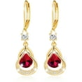 thumbnail image 1 of APSVO 18K Gold Plated Drop Earrings for Women Girls Leverback July Birthstone Earrings with Red Ruby Birthday Graduation Jewelry Gifts Teen Her Mom Girlfriend Adults Wife Female Kids Age, 1 of 6