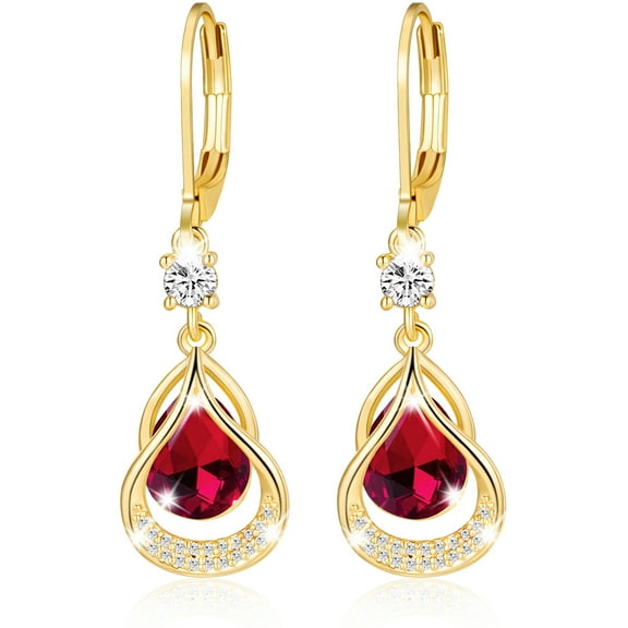 APSVO 18K Gold Plated Drop Earrings for Women Girls Leverback July Birthstone Earrings with Red Ruby Birthday Valentines Day Jewelry Gifts Teen Her Mom Girlfriend Adults Wife Female Kids Age Ideas