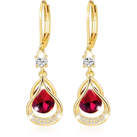 APSVO 18K Gold Plated Drop Earrings for Women Girls Leverback July Birthstone Earrings with Red Ruby Birthday Graduation Jewelry Gifts Teen Her Mom Girlfriend Adults Wife Female Kids Age