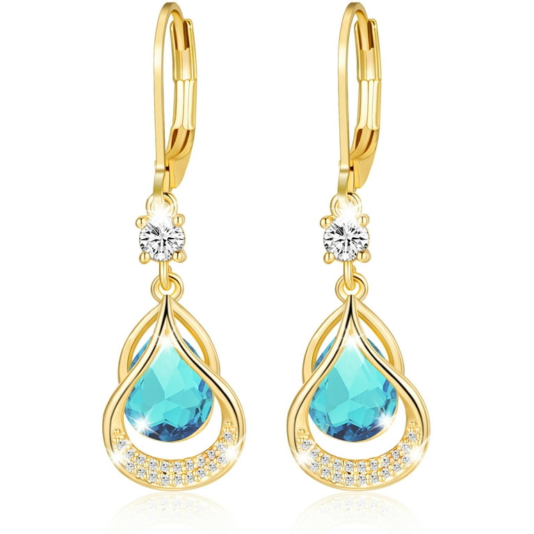 14K Gold-filled Earrings with Blue-Green Teardrop Cubic Zirconia - December 14K Gold-filled Earrings with Blue-Green Teardrop Cubic Zirconia - December