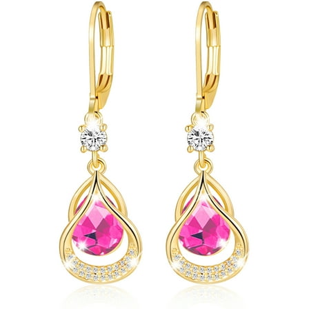 APSVO 18K Gold Plated Drop Earrings for Women Girls October Birthstone Earrings with Pink Tourmaline Birthday Valentines Day Jewelry Gifts Teen Her Mom Girlfriend Adults Wife Female Kids Age Ideas