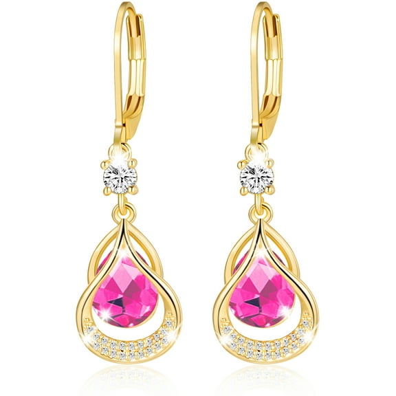 APSVO 18K Gold Plated Drop Earrings for Women Girls October Birthstone Earrings with Pink Tourmaline Birthday Valentines Day Jewelry Gifts Teen Her Mom Girlfriend Adults Wife Female Kids Age Ideas