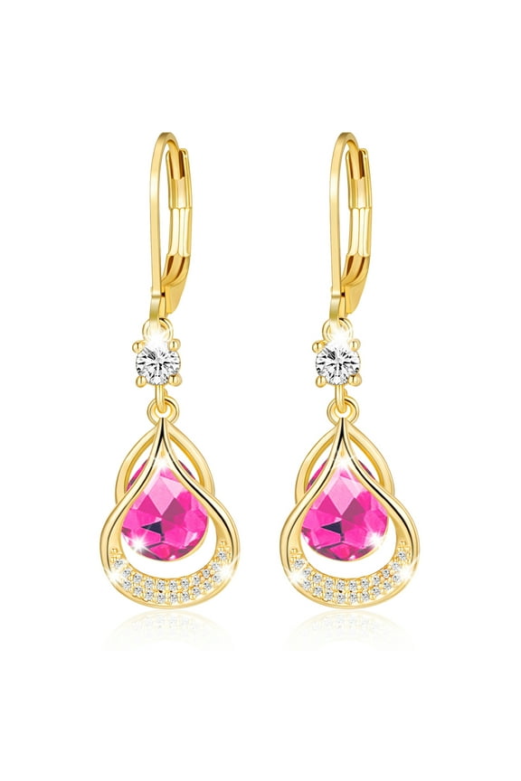 18K Gold Plated Drop Earrings for Women Girls October Birthstone Earrings with Pink Tourmaline Birthday Easter Basket Stuffers Jewelry Gifts Teen Mom Girlfriend Adults Wife Female Kids Age