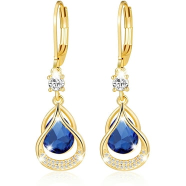 APSVO 18K Gold Plated Drop Earrings for Women Girls Hypoallergenic September Birthstone Earrings with Blue Sapphire Wedding Birthday Jewelry Gifts Ideas Teen Mom Wife Girlfriend Kids Age
