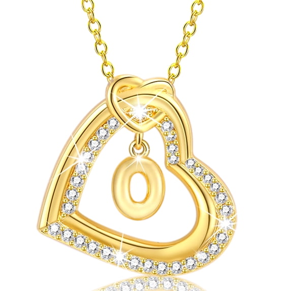 APSVO 18K Gold Plated Love Heart Initial Necklaces for Women Girls CZ Bubble Letter O Pendant Chain Birthday Valentines Day Jewelry Gifts Teen Her Girlfriend Wife Lady Female Adults Kids Age Ideas