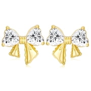 18K Gold Plated Bow Love Heart Stud Earrings for Women Hypoallergenic Post CZ April Birthstone Earrings with Crystal Birthday Christmas Jewelry Gifts Teen Girls