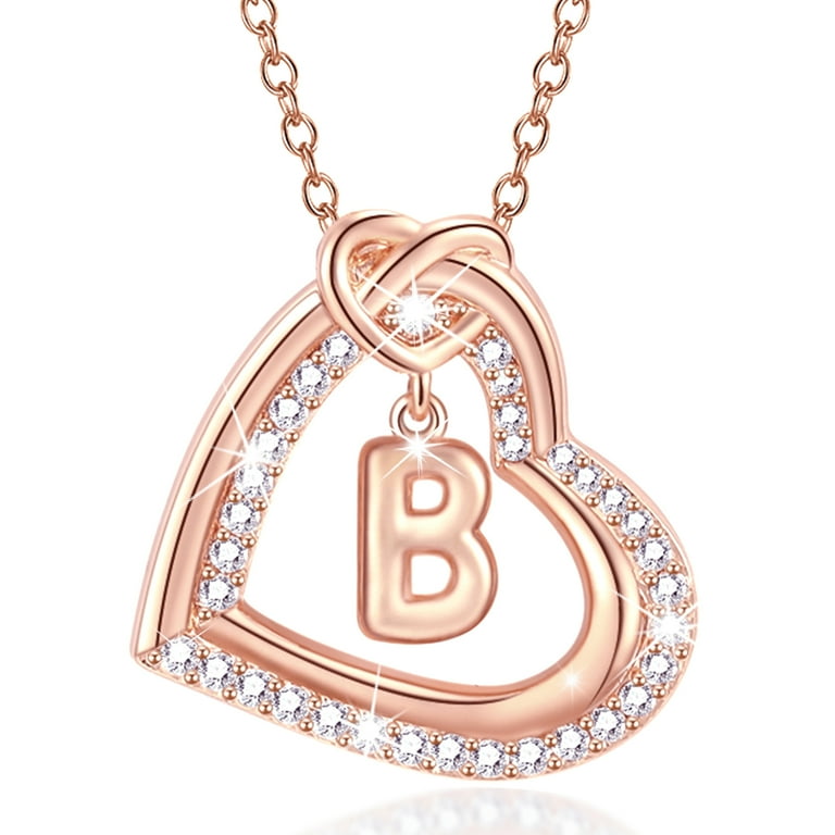 APSVO 18K Rose Gold Plated Love Heart Initial Necklaces for Women