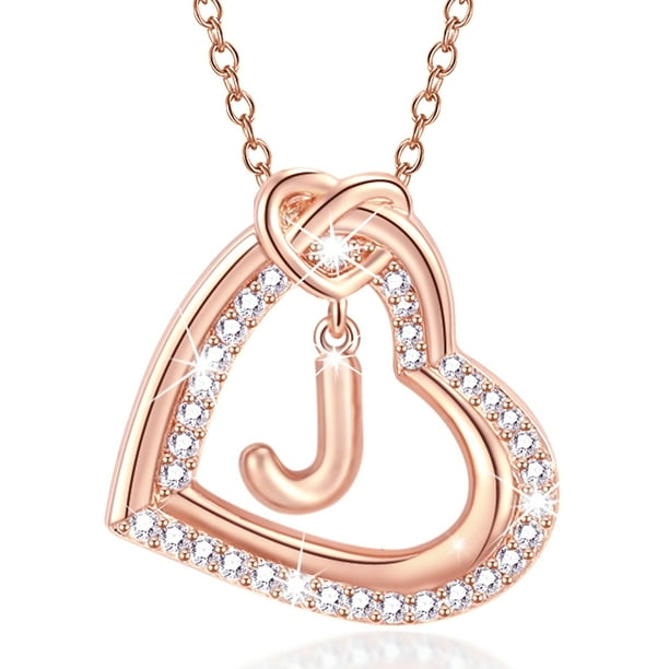 APSVO 18K Rose Gold Plated Love Heart Initial Necklaces for Women
