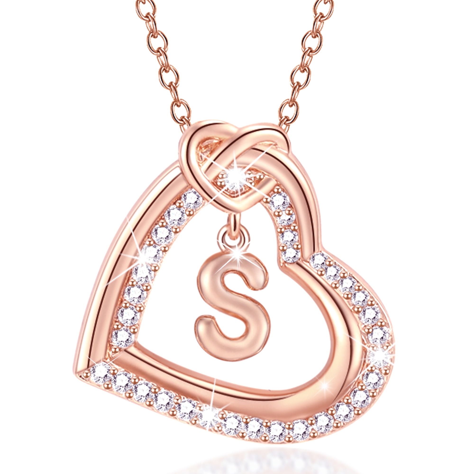 S Letter Locket S Love Locket APSVO 18K Rose Gold Love Heart