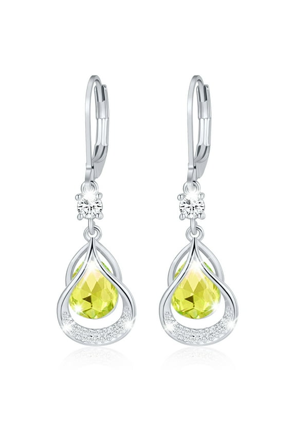 18K White Gold Plated Drop Earrings for Women Girls S925 Sterling Silver Post August Birthstone Earrings with Peridot Birthday Easter Basket Stuffers Jewelry Gifts Teen Adults Kids