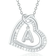 APSVO 18K White Gold Plated Love Heart Initial Necklaces for Women Girls CZ S925 Sterling Silver Letter A Pendant Chain Birthday Christmas Jewelry Gifts Teen Mom Adults Stocking Stuffers for Kids Age