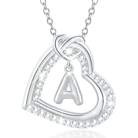APSVO 18K White Gold Plated Love Heart Initial Necklaces for Women Girls CZ S925 Sterling Silver Letter A Pendant Chain Birthday Christmas Jewelry Gifts Teen Mom Adults Stocking Stuffers for Kids Age