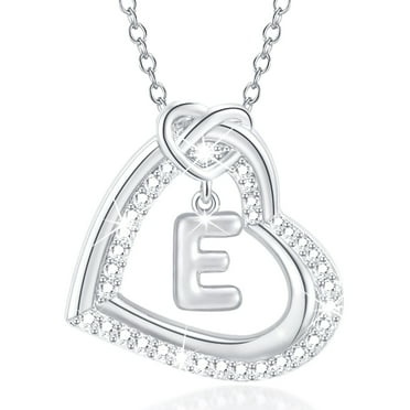 APSVO 18K White Gold Plated Love Heart Initial Necklaces for Women Girls CZ S925 Sterling Silver Letter E Pendant Chain Graduation Wedding Birthday Jewelry Gifts Ideas Teen Kids Mom Wife Bride Age