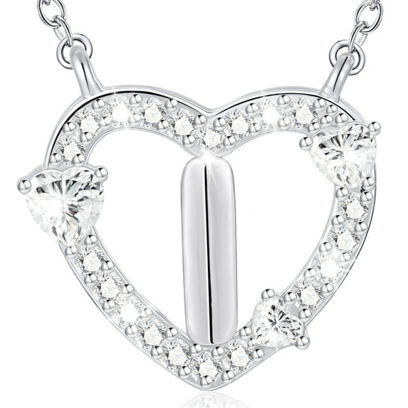 WEDDINEN 18K White Gold plated Love Heart Initial Necklaces for Women Girls CZ S925 Sterling Silver Letter I Pendant Chain Birthday Valentines Day Jewelry Gifts Teen Girlfriend Wife Her Kid Age Ideas