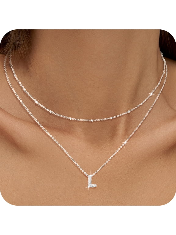 925 Silver Plated Initial Necklaces for Women CZ Letter L Pendant Chain Set Fashion Stuff Accessories Birthday Christmas Jewelry Gifts Teen Girls Stocking Stuffers Kids Age Ideas