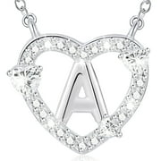 WEDDINEN 18K White Gold plated Love Heart Initial Necklaces for Women Girls CZ S925 Sterling Silver Letter A Pendant Chain Birthday Christmas Jewelry Gifts Teen Mom Adults Stocking Stuffers Kids Age