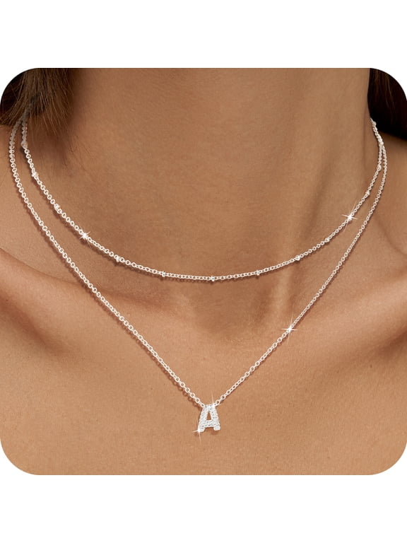 925 Silver Plated Initial Necklaces for Women CZ Letter A Pendant Chain Set Fashion Stuff Accessories Birthday Christmas Jewelry Gifts Teen Girls Stocking Stuffers Kids Age Ideas