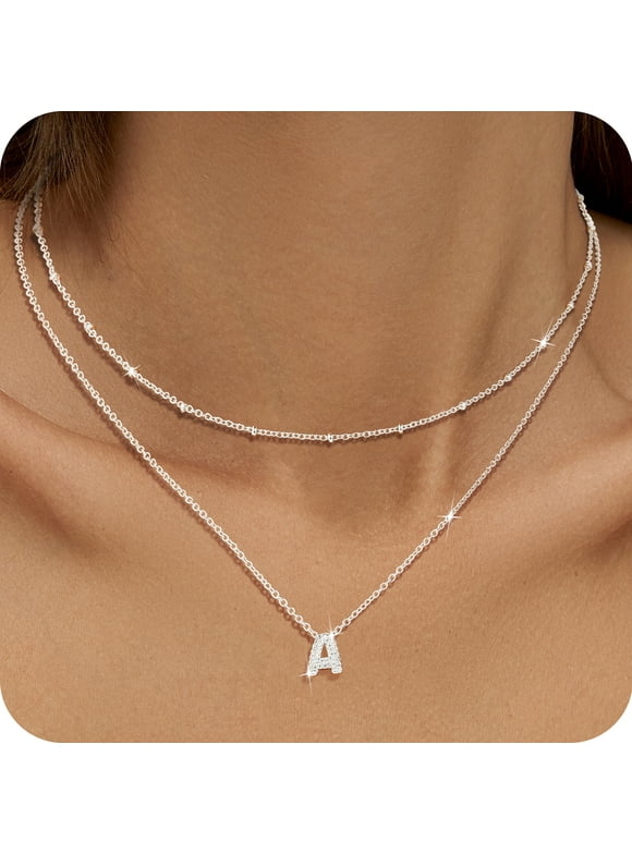 18K White Gold Plated Initial Necklaces for Women Girls CZ S925 Sterling Silver Letter A Necklace Set Birthday Valentines Day Jewelry Gifts Teen Her Wife Mom Girlfriend Female Adults Kids Ideas