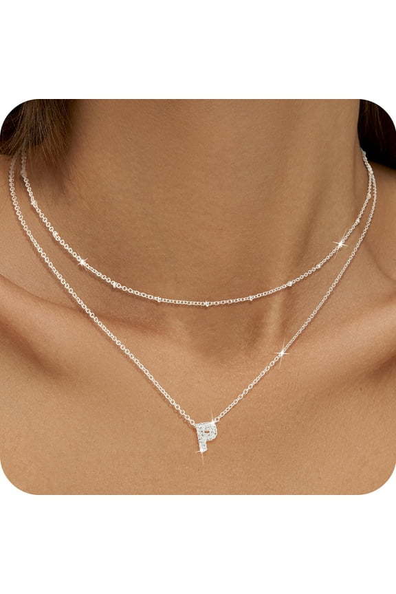 S925 Sterling Silver Plated Initial Necklaces for Women Girls CZ Letter P Necklace Set Birthday Easter Basket Stuffers Jewelry Gifts Teen Her Wife Mom Girlfriend Female Adults Kids Ideas