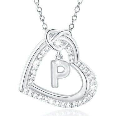 APSVO 18K White Gold Plated Love Heart Initial Necklaces for Women CZ S925 Sterling Silver Letter P Pendant Chain Graduation Wedding Birthday Jewelry Gifts Ideas Teen Mom Wife Bride Age