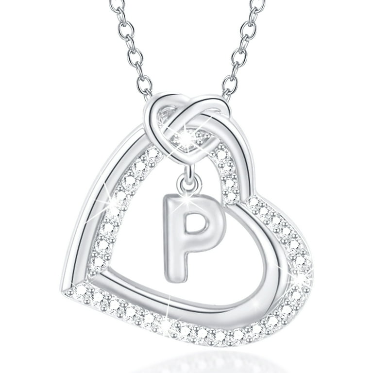 APSVO 18K White Gold Plated Love Heart Initial Necklaces for Women