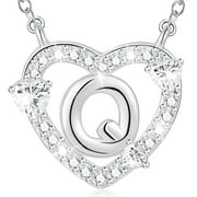 WEDDINEN 18K White Gold plated Love Heart Initial Necklaces for Women Girls CZ S925 Sterling Silver Letter J Pendant Chain Birthday Christmas Jewelry Gifts Teen Mom Adults Stocking Stuffers Kids Age