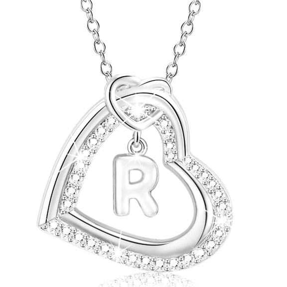 APSVO 18K White Gold Plated Love Heart Initial Necklaces for Women Girls CZ S925 Sterling Silver Letter R Pendant Chain Birthday Valentines Day Jewelry Gifts Teen Her Girlfriend Wife Kids Age Ideas