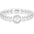 thumbnail image 1 of APSVO 18K White Gold Plated Initial Charm Bracelets for Women Cubic Zirconia Watch Bangle Silver Letter P Chain Bracelet Birthday Graduation Jewelry Gifts Her Mom Girlfriend Teen Ideas, 1 of 6
