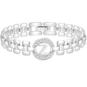 APSVO 18K White Gold Plated Initial Charm Bracelets for Women Cubic Zirconia Watch Bangle Silver Letter Z Chain Bracelet Birthday Graduation Jewelry Gifts Her Mom Girlfriend Teen Ideas