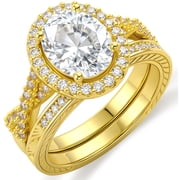 APSVO 18K Gold Plated Oval Rings for Women Stackable CZ Eternity Promise Band Wedding Engagement Rings Set Birthday Christmas Jewelry Gifts Girlfriend Stocking Stuffers Adults Ideas