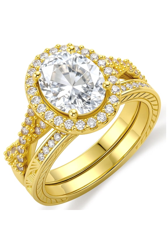 18K Gold Plated Oval Wedding Rings for Women Stackable CZ Non Tarnish Thumb Eternity Promise Band Engagement Rings Set Birthday Mothers Day Jewelry Gifts Her Mom Wife Girlfriend Adults Ideas