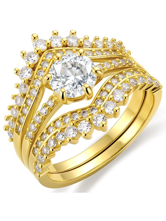 18K Gold Plated Rings for Women Stackable CZ Eternity Promise Band Wedding Engagement Rings Set Birthday Christmas Jewelry Gifts Girlfriend Stocking Stuffers Adults Ideas
