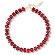 18K Gold Plated Red Chunky Beaded Necklace for Women Boho Chocker Chain Fashion Accessories Prom Wedding Birthday Christmas Jewelry Gifts Mom Girlfriend Stockin