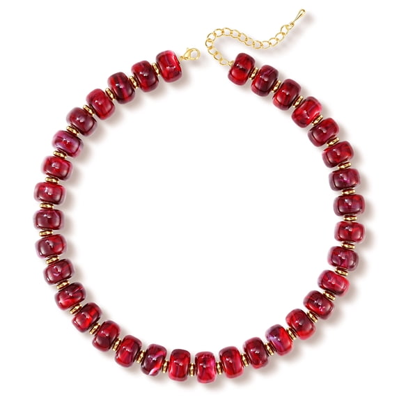 APSVO 18K Gold Plated Red Chunky Beaded Necklaces for Women Boho Choker Chain Fashion Accessories Prom Wedding Birthday Christmas Jewelry Gifts Mom Stocking Stuffers Adults
